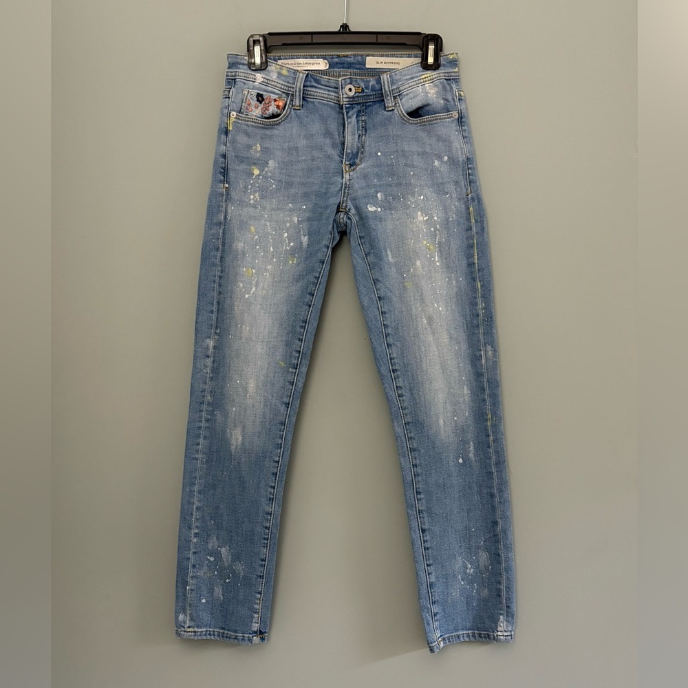 Pilcro & the Letterpress Slim Boyfriend Jeans Size 25 Embroidered Paint Splatter